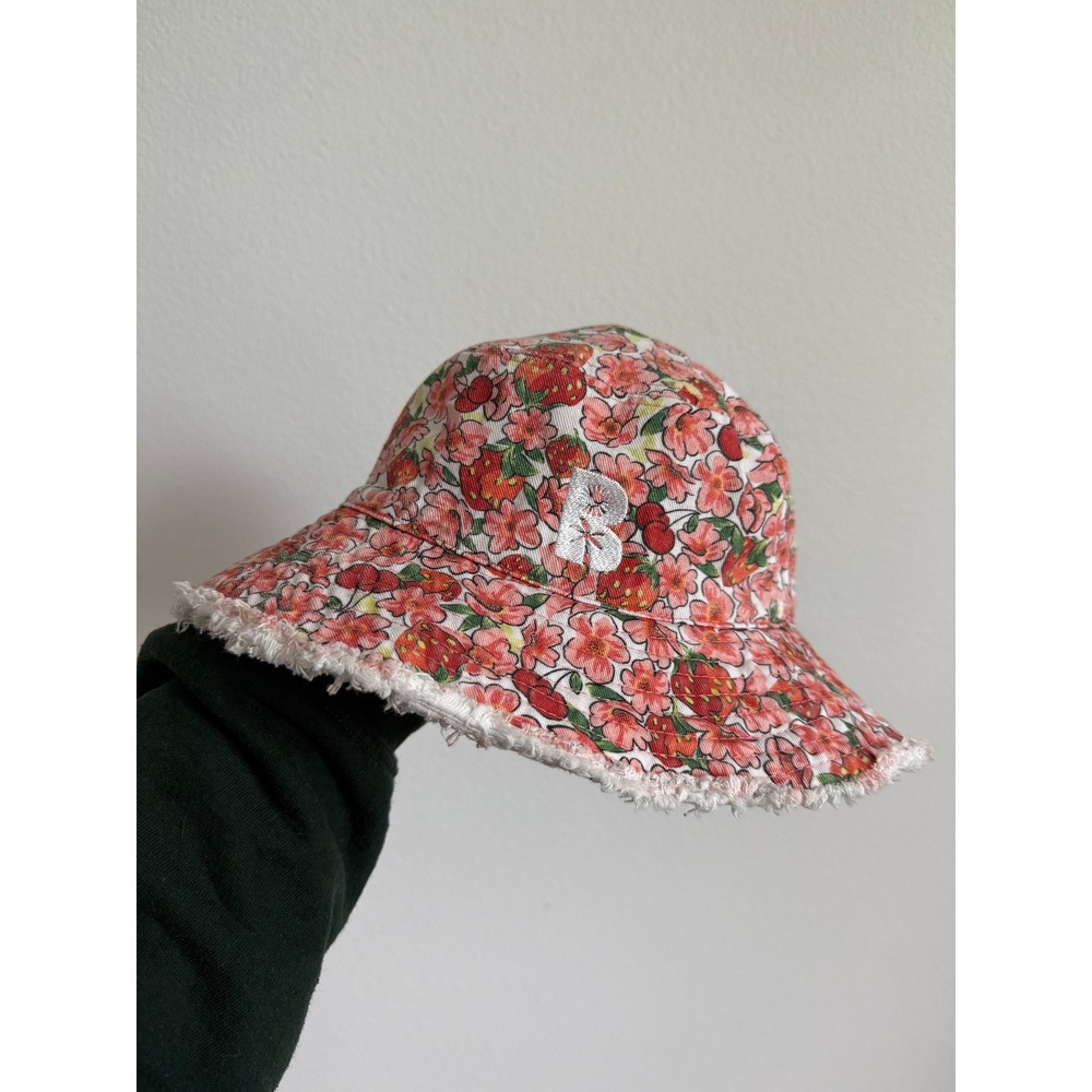 Coquette Strawberry Floral Bucket Hat Frayed Brim Cottagecore Aesthetic B Summer